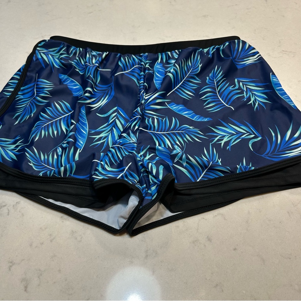 Blue Leaf Print Swim Shorts Size L